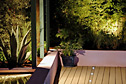 Water feature and garden lighting enhance views at night.